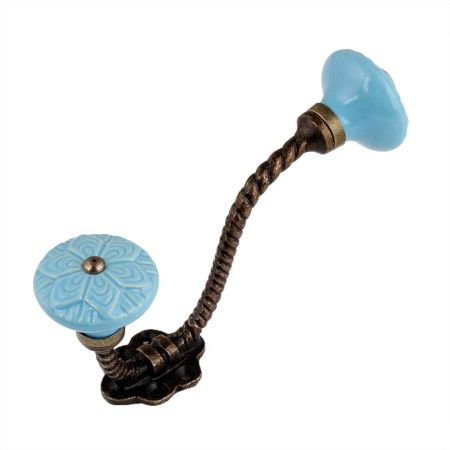 Blue Wheel Flower Ceramic Antique Rope Iron Hook